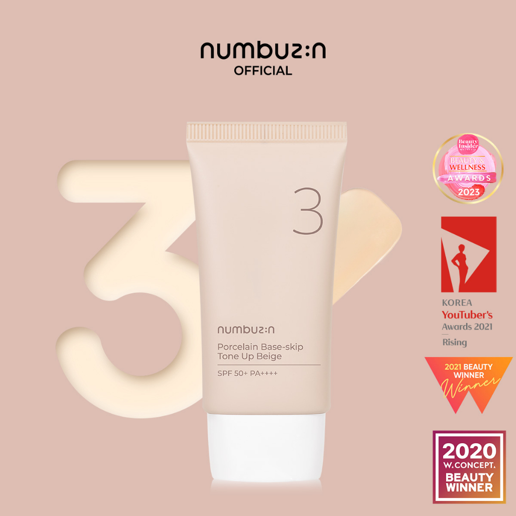 1、Numbuzin No.3 Porcelain Base-skip Tone Up Beige