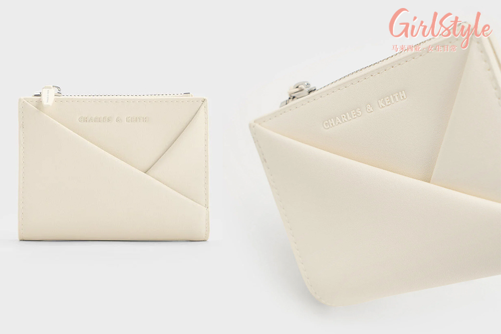 4、Midori Geometric Top-Zip Wallet - Cream