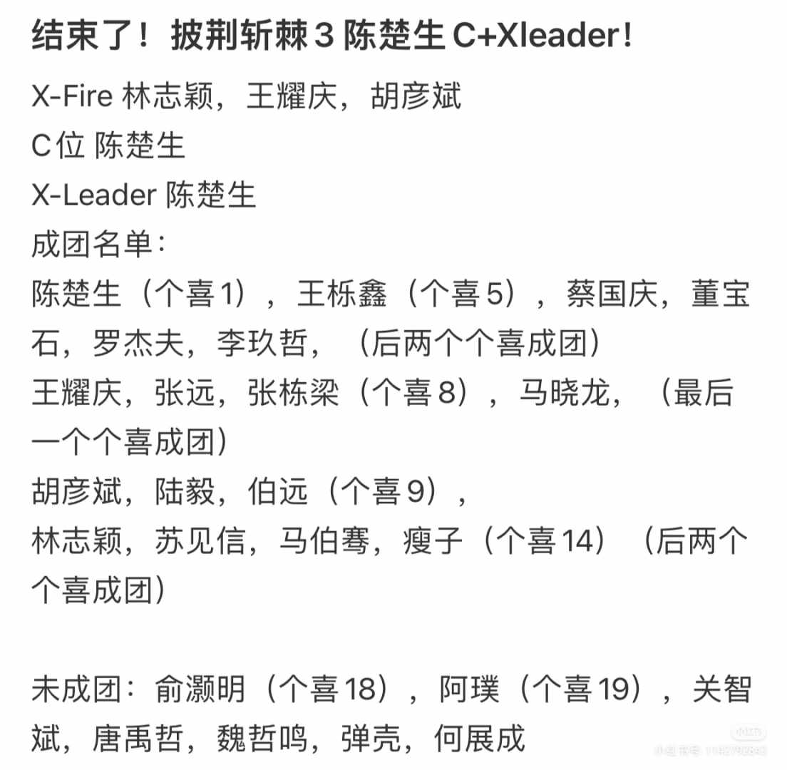 《披荆斩棘3》成团名单