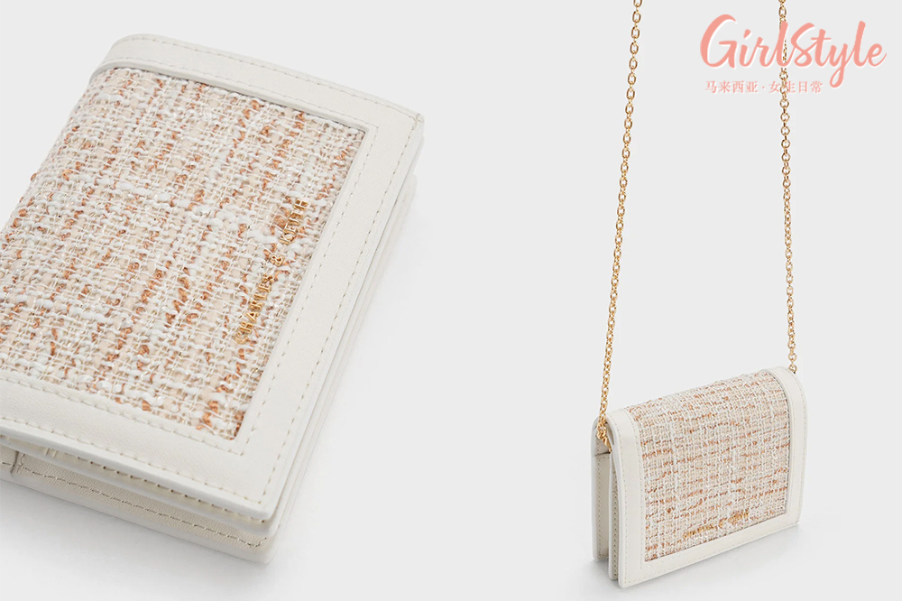 3、Tweed Snap Button Mini Short Wallet - White