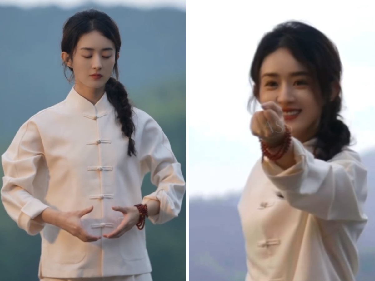 赵丽颖也练八段锦