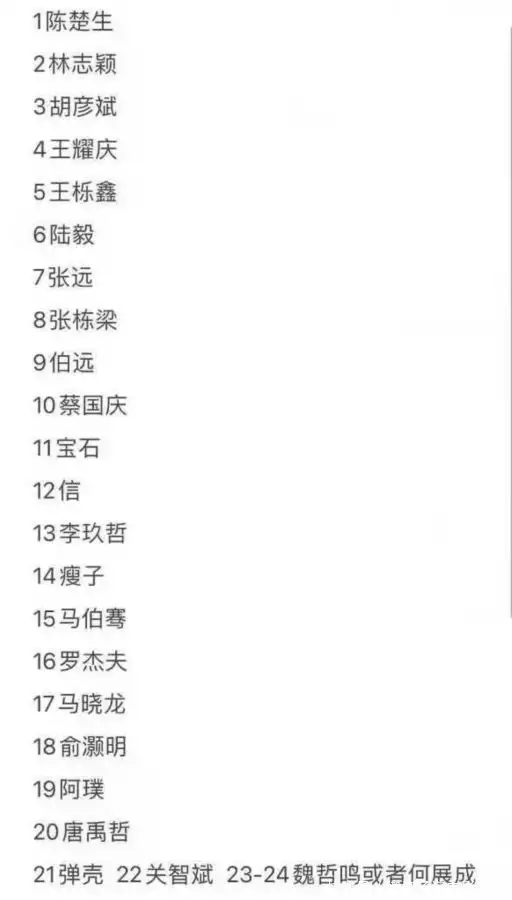 总决赛个人喜爱度排名