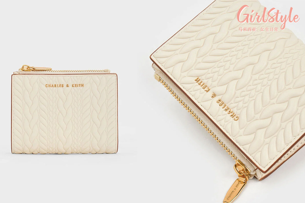1、Apolline Textured Top-Zip Wallet - Cream