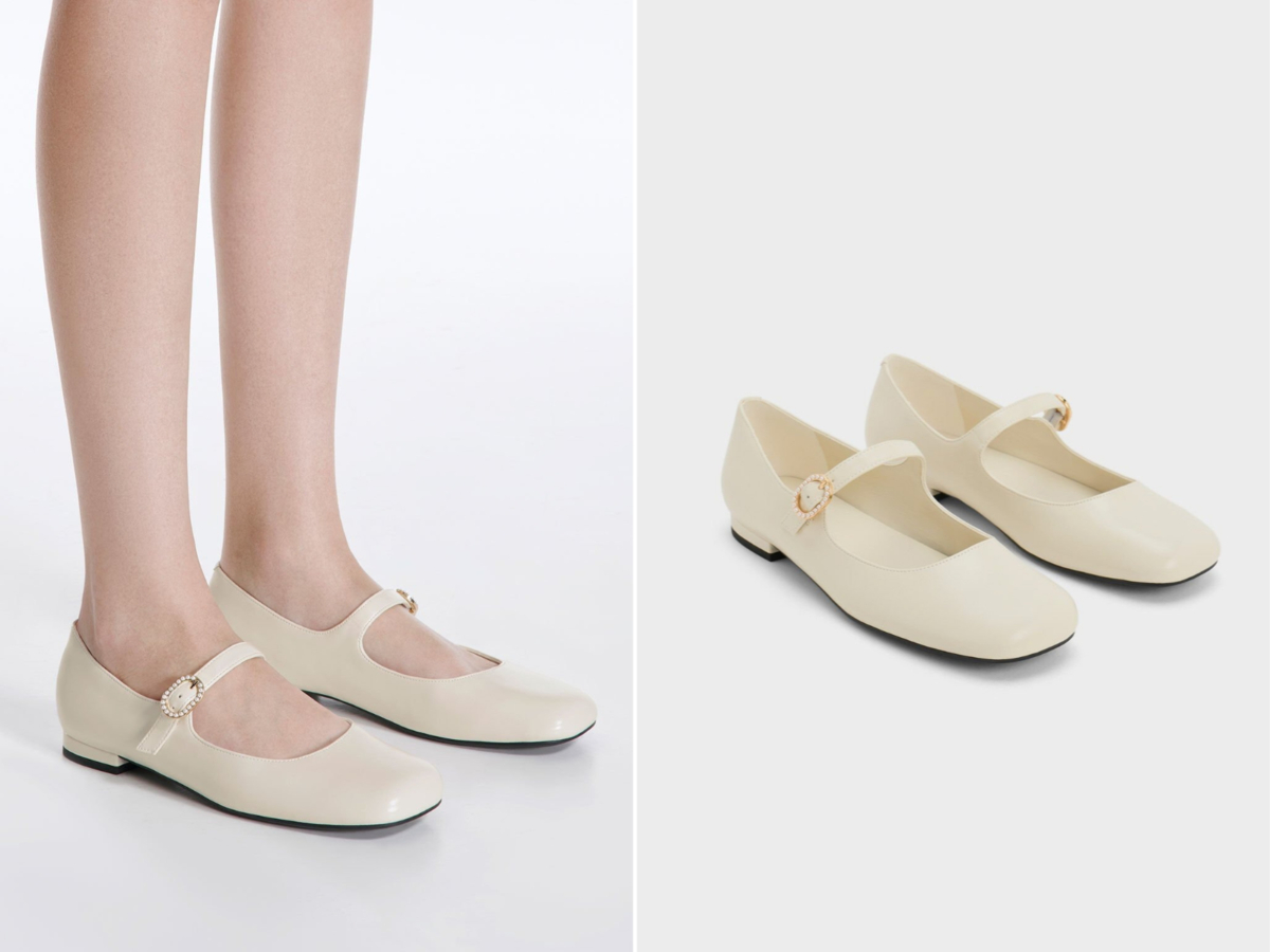 3、Pearl-Buckle Mary Janes - Cream