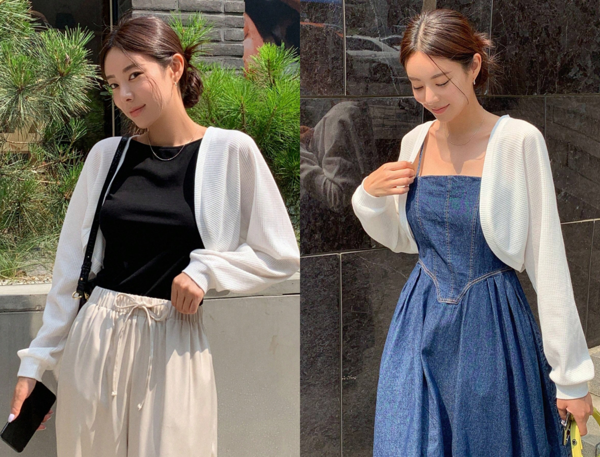 2、DAZY Solid Open Front Waffle Knit Crop Jacket