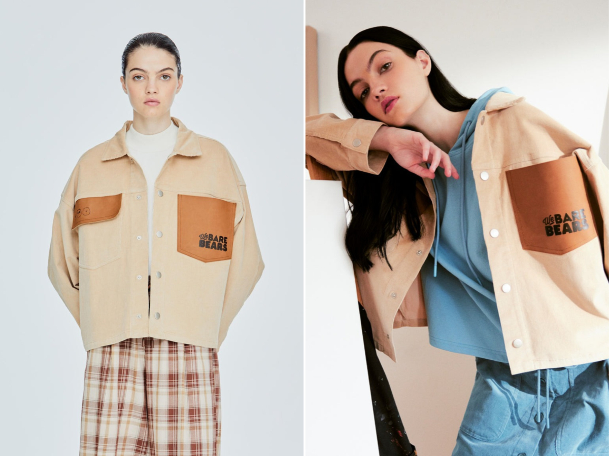 6、皮质口袋拼接灯芯绒外套