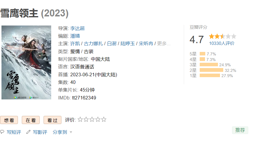 第 9 位：《雪鹰领主》4.7 分