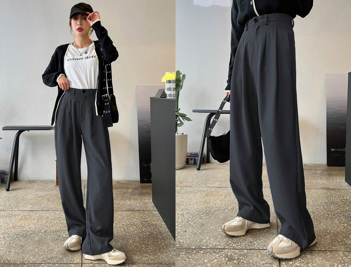 7、DAZY High Waist Plicated Detail Wide Leg Pants