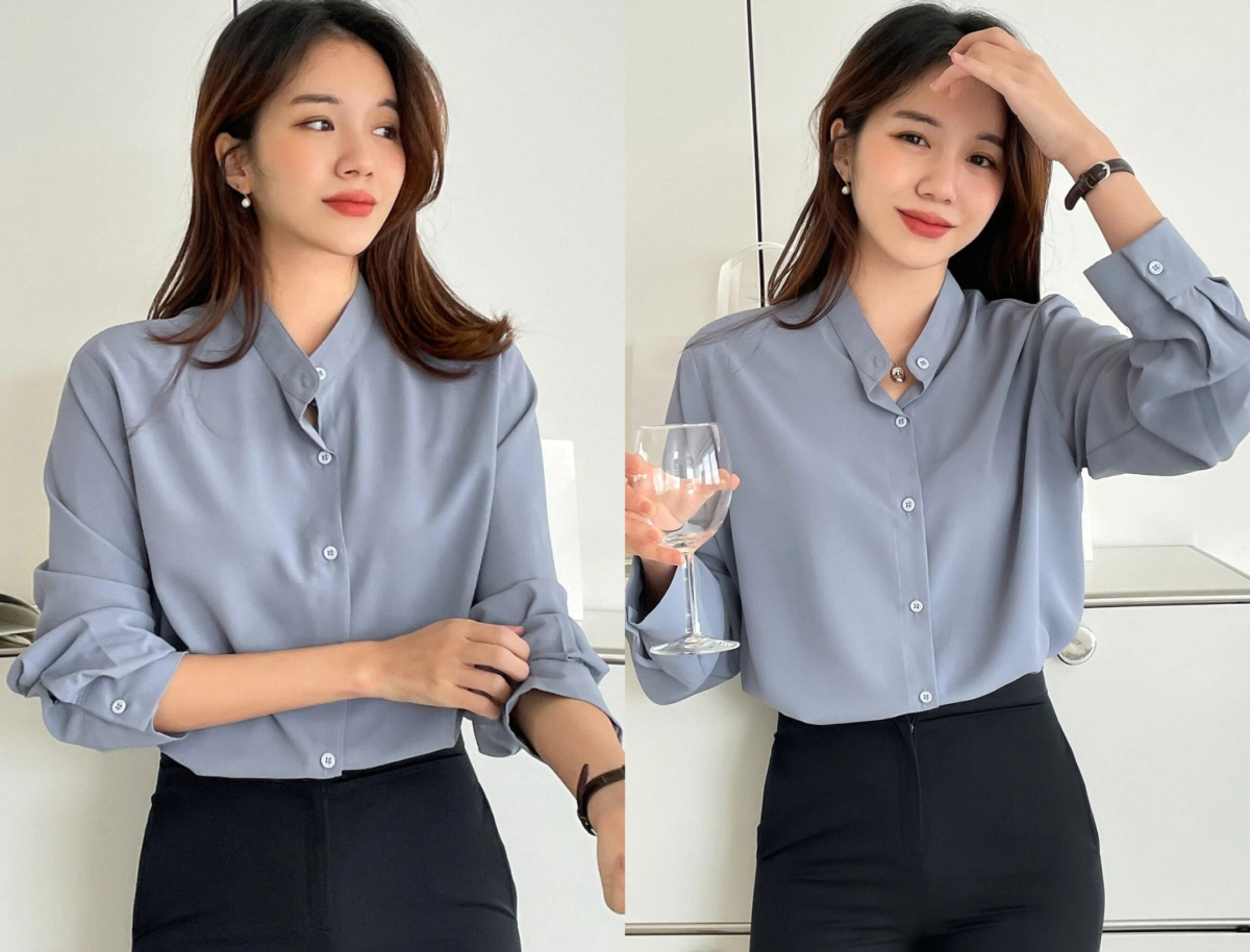1、DAZY Solid Button Front Blouse