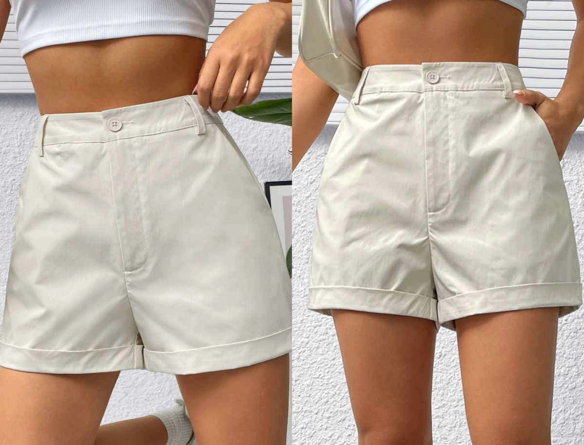 4、SHEIN EZwear High Waist Roll Up Hem Shorts