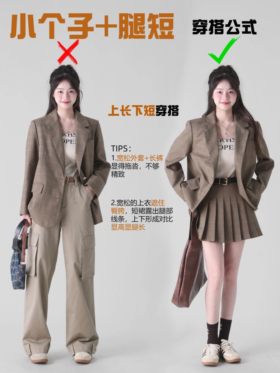 小个子女孩的穿搭公式一、上长下短穿搭