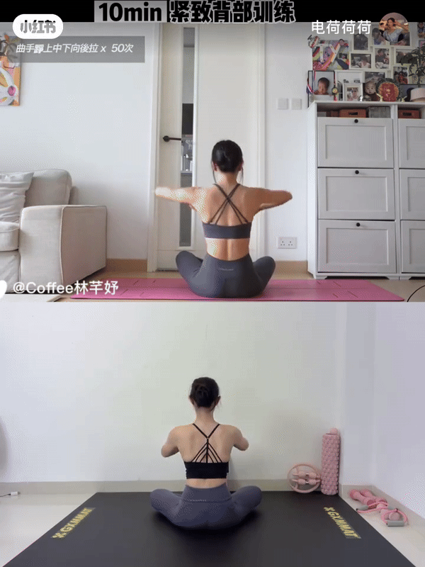 Step 11:手肘弯曲向上中下往后拉 x 50 次