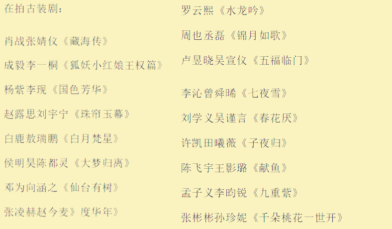 在拍古装剧名单