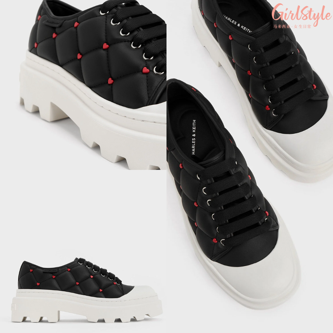 5、Dahlia Heart-Print Chunky Sneakers - Black