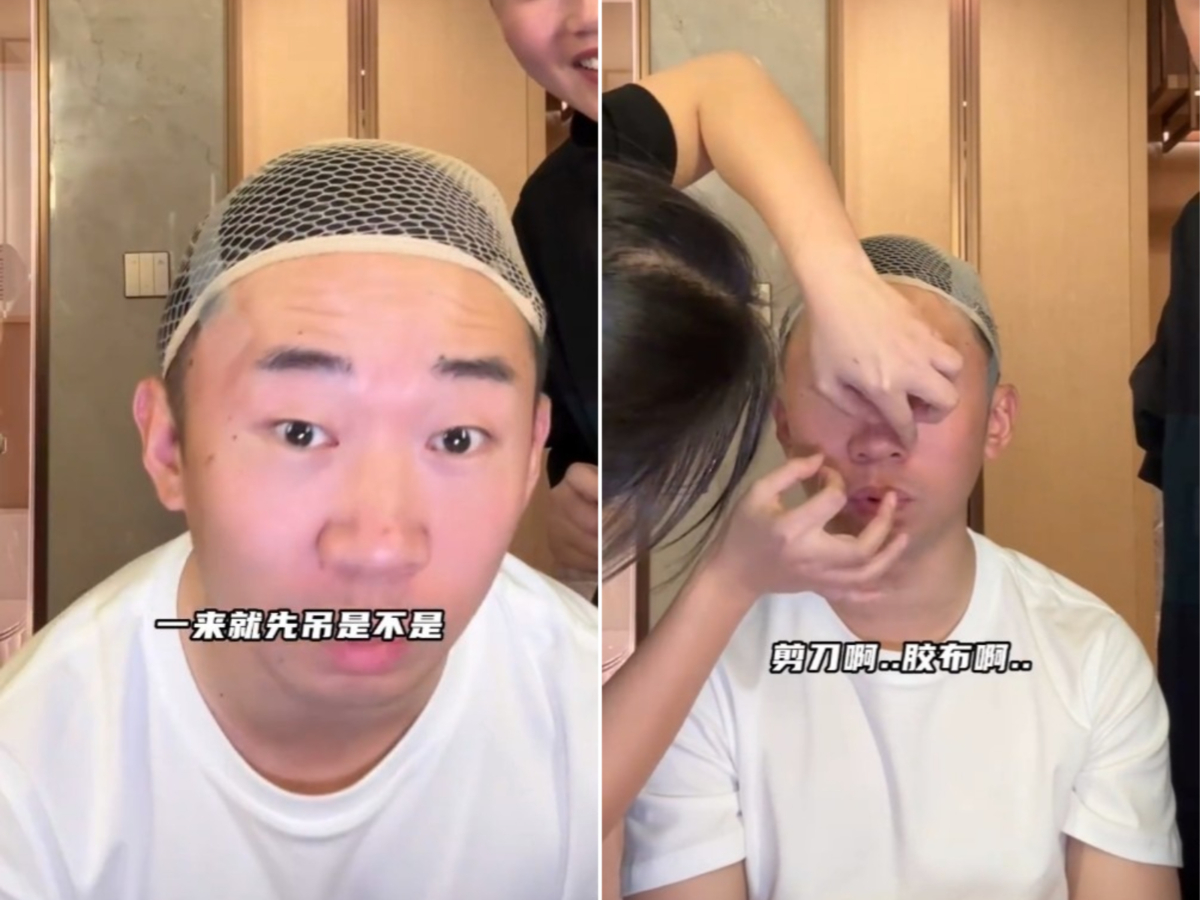 都是先用胶带调整脸型轮廓后才化妆