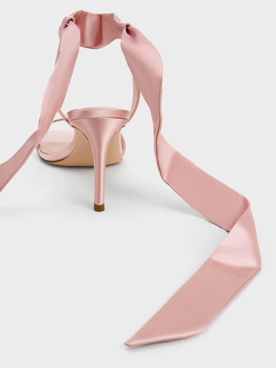 6、Satin Tie-Around Heeled Sandals