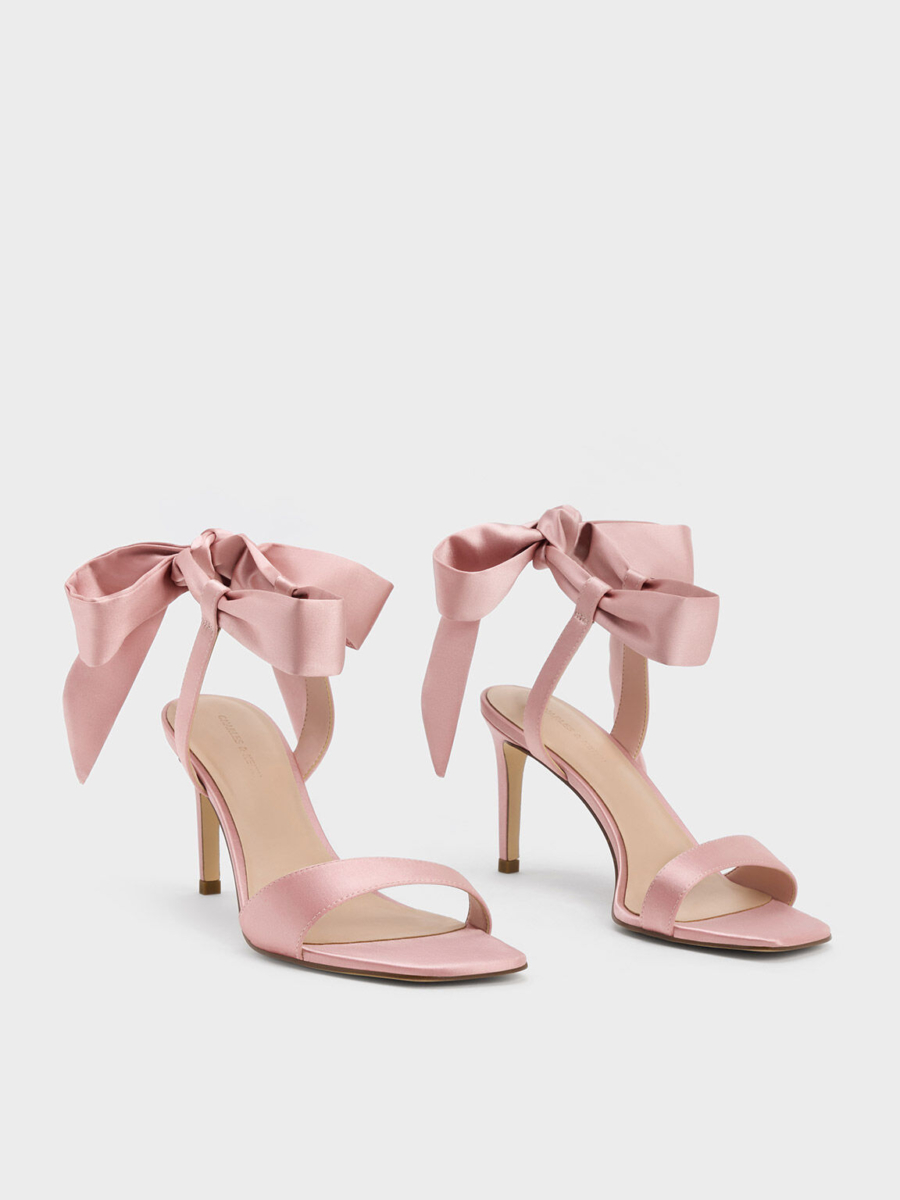 6、Satin Tie-Around Heeled Sandals