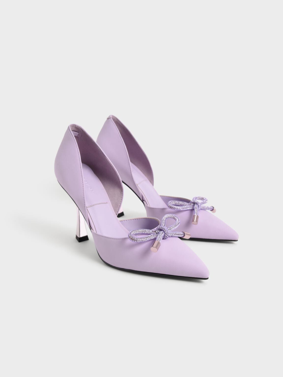 5、Gem-Embellished Bow-Tie D'Orsay Pumps