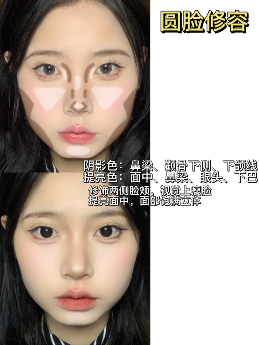 1）圆脸修容法