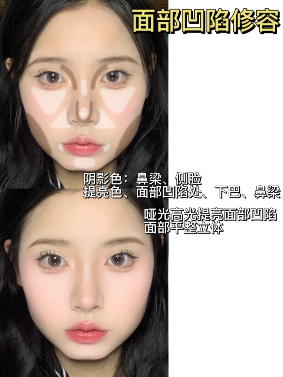 4）面部凹陷修容法