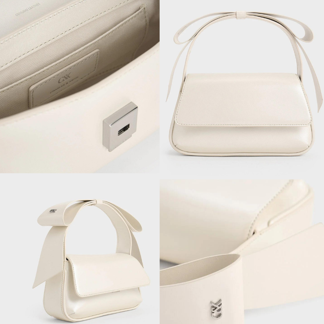 2、Leather Metallic Bow Top-Handle Bag