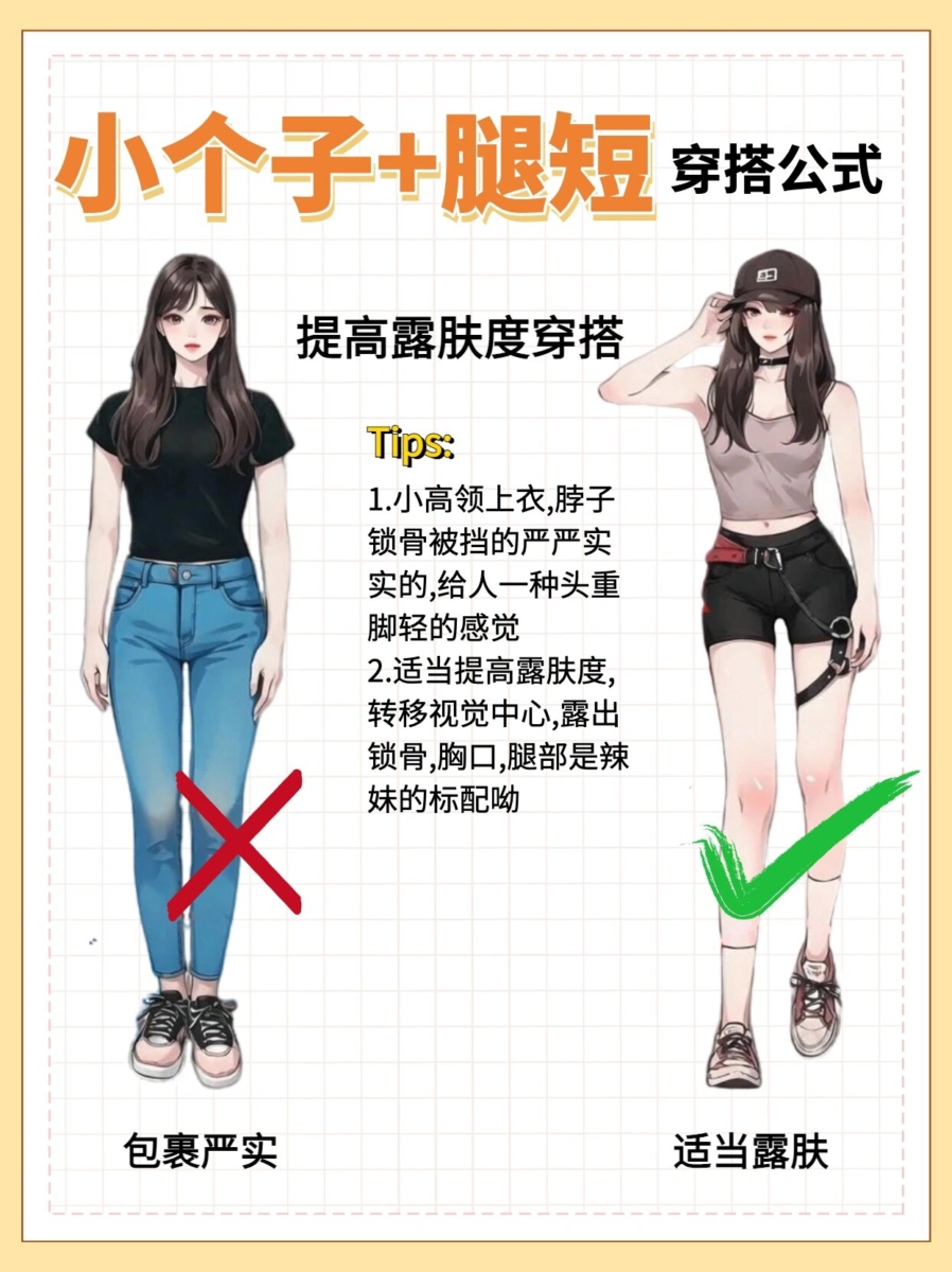 小个子+腿短穿搭公式三、提高露肤度