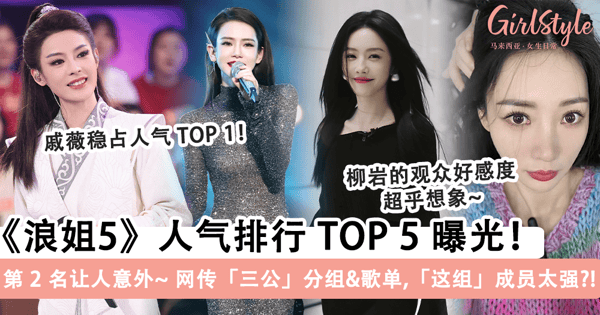 《浪姐5》人气排行 TOP 5 曝光!戚薇稳居榜首.第 2 名让人意外,网传「三公」分组&歌单,「这组」无人能敌?!