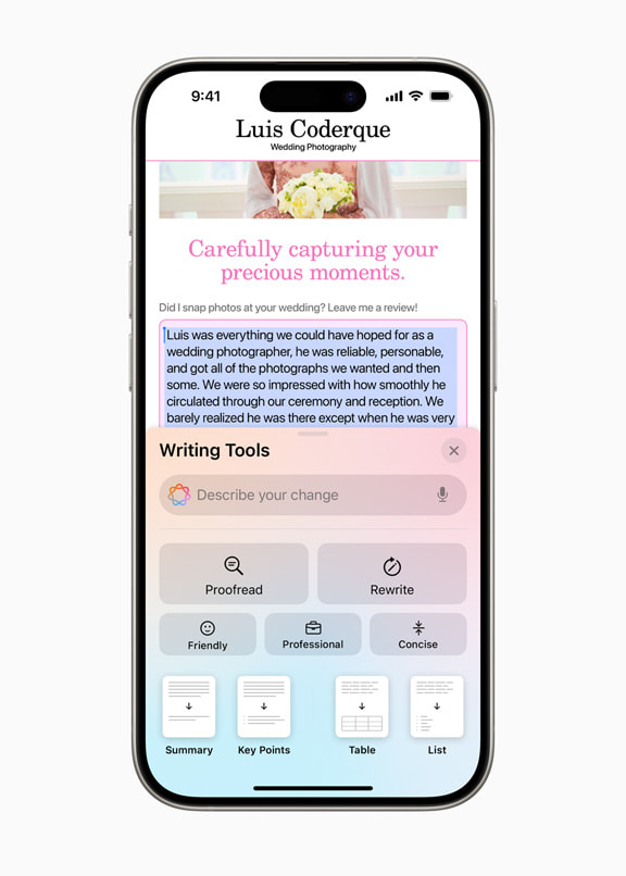 iOS18 新功能 12、全新 AI 写作工具(Writing Tools)
