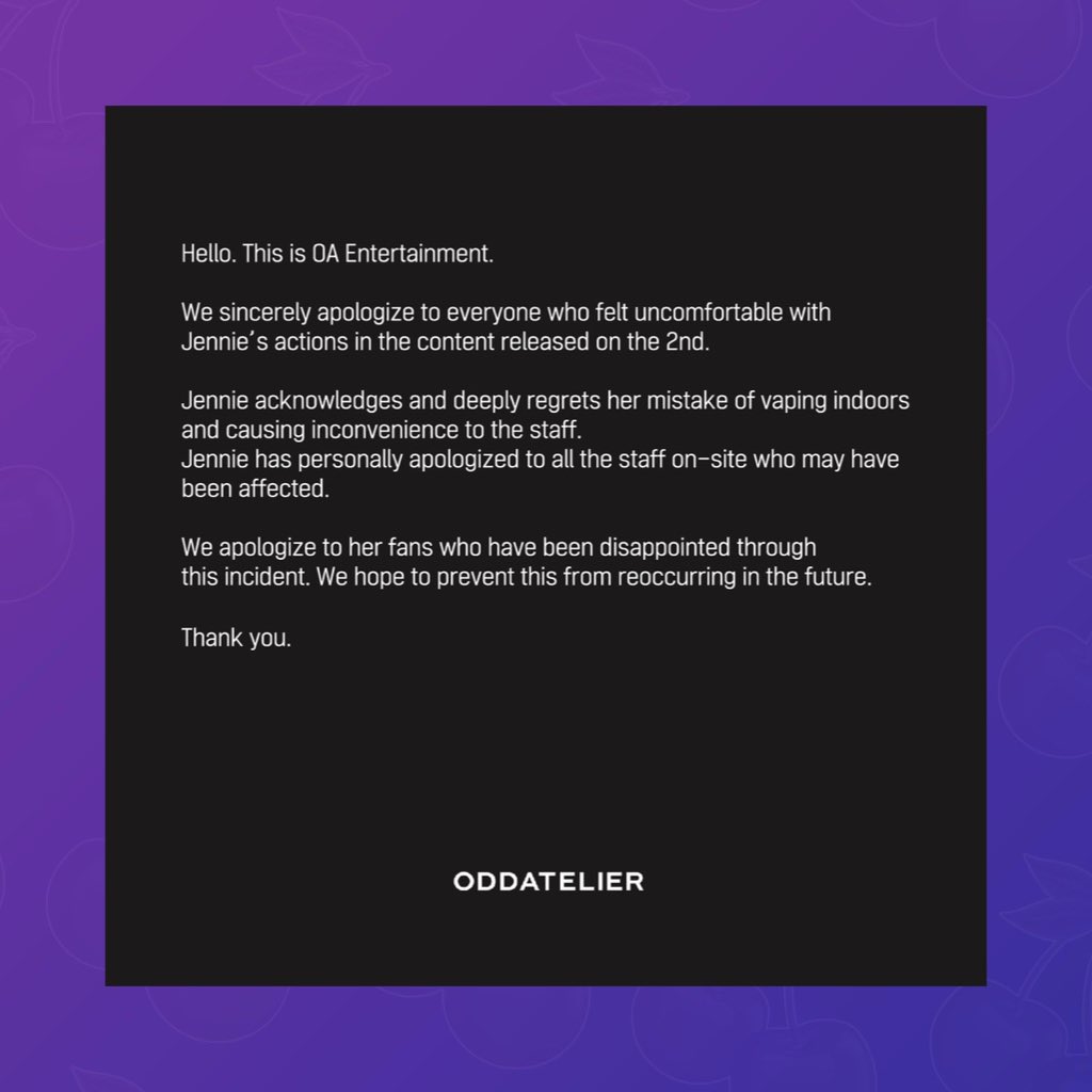 Jennie 工作室声明