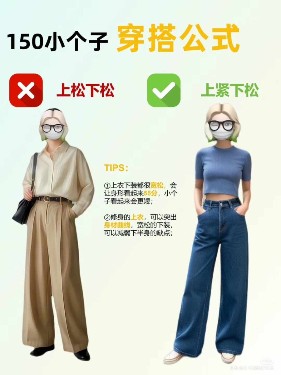 1、上紧下松式穿搭