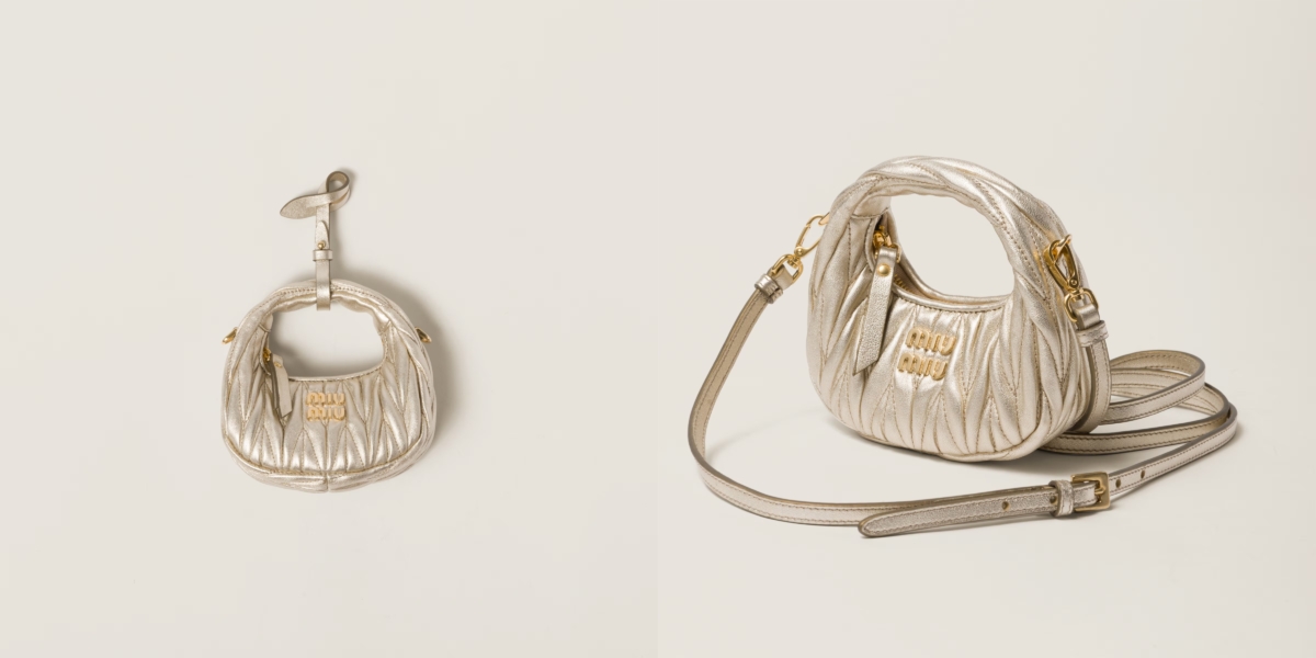 米沙金色大牌包包推荐 | 7、Miu Miu Wander Matelassé Nappa Leather Micro Hobo Bag