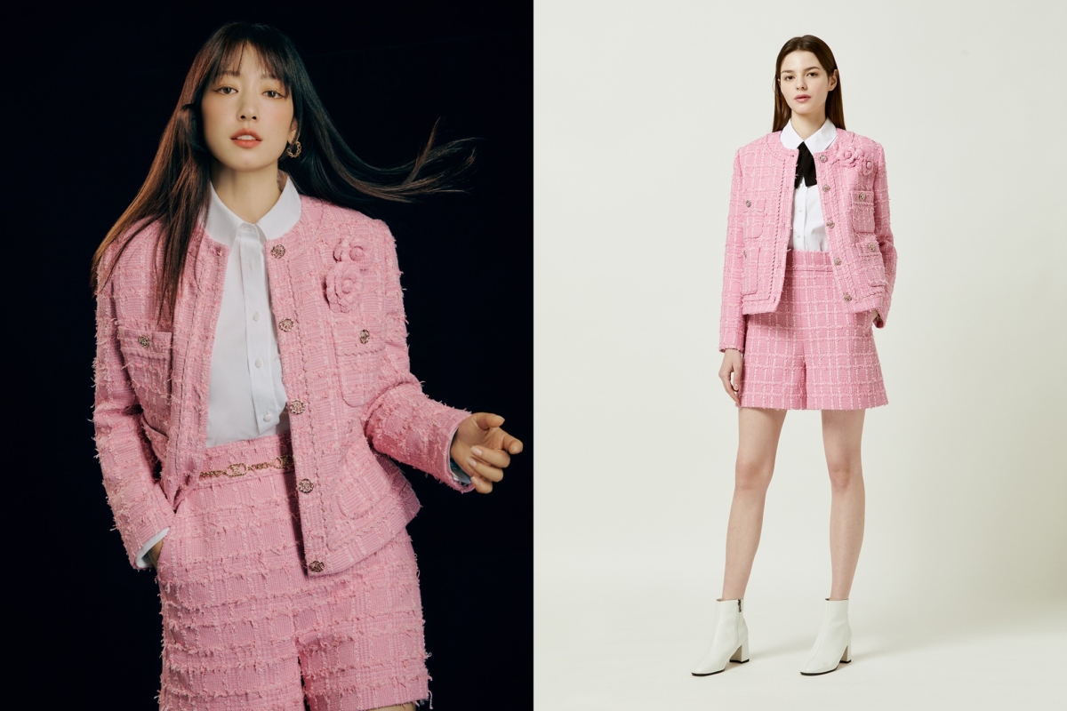 朴信惠《来自地狱的法官》穿搭示范 | 1、粉色小香风套装