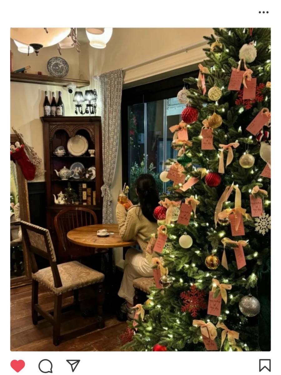 圣诞节拍照姿势 12：明星同款构图，圣诞树当前景秒变大片