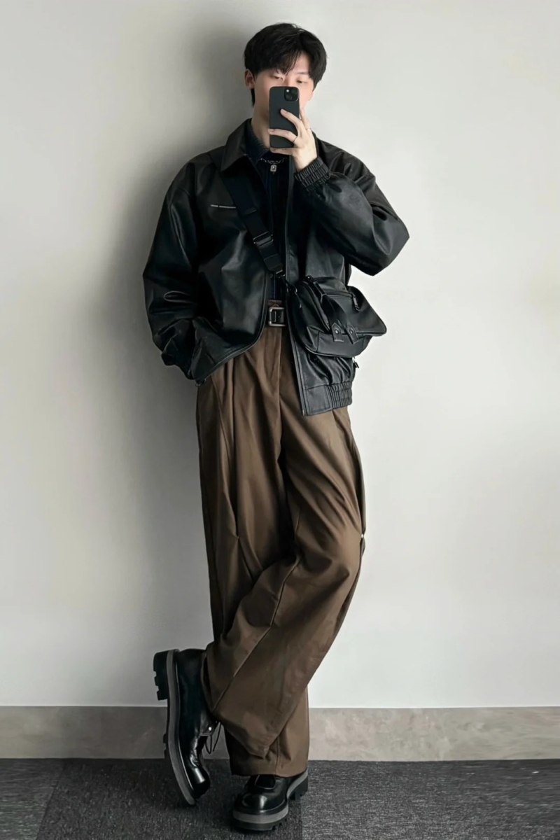 2、皮衣复古穿搭