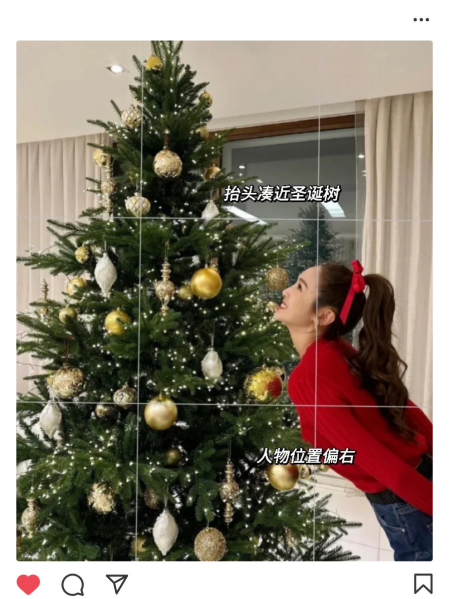 圣诞节拍照姿势 02：大头特写技巧，凑近圣诞树更显脸小