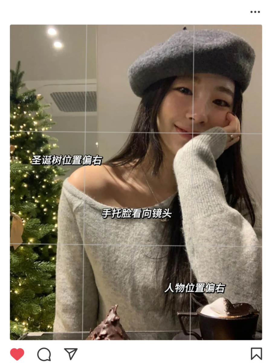 圣诞节拍照姿势 06：餐厅圣诞节拍照，借位让食物一起入镜