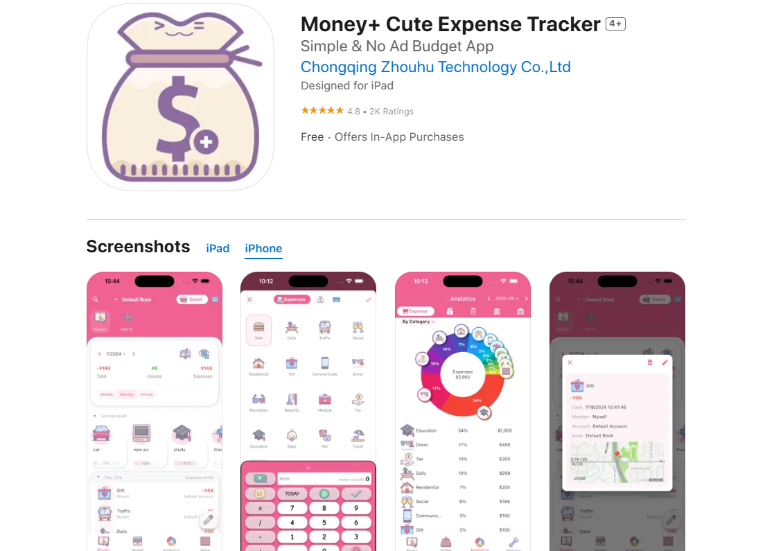 3、Money+ Cute Expense Tracker