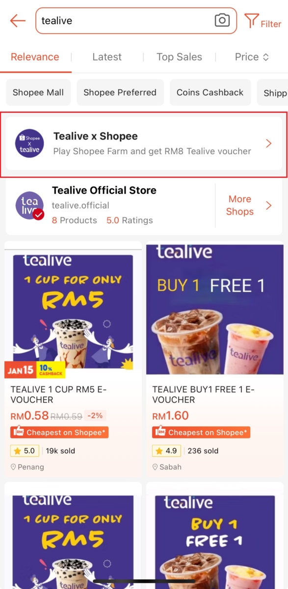 Tealive x Shopee 独家活动