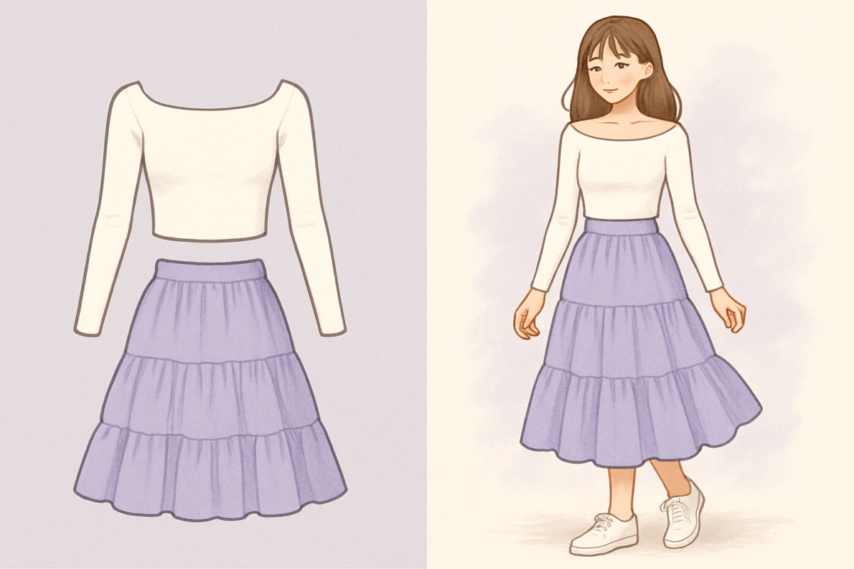 上衣越紧 + 裙子越宽松