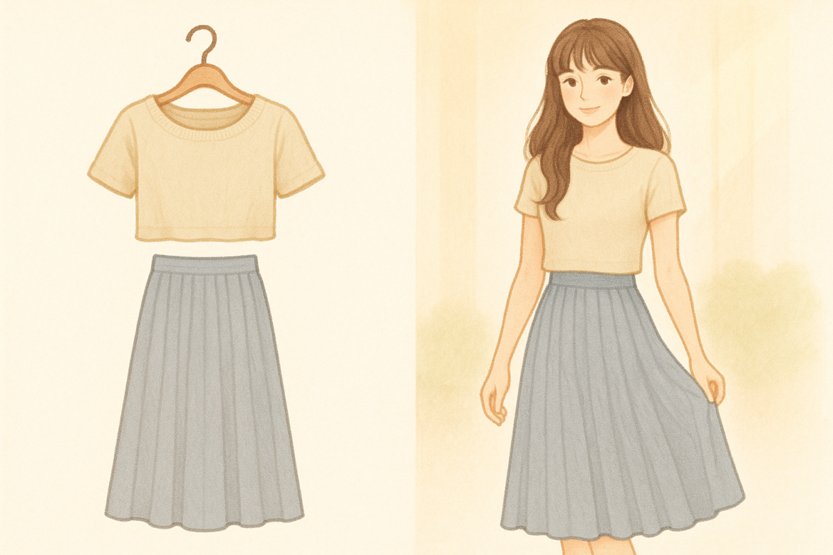 上衣短 + 裙子长