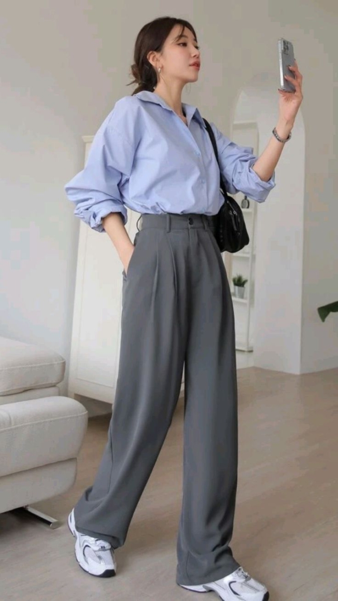 公式一:垂感衬衫 + 西装裤