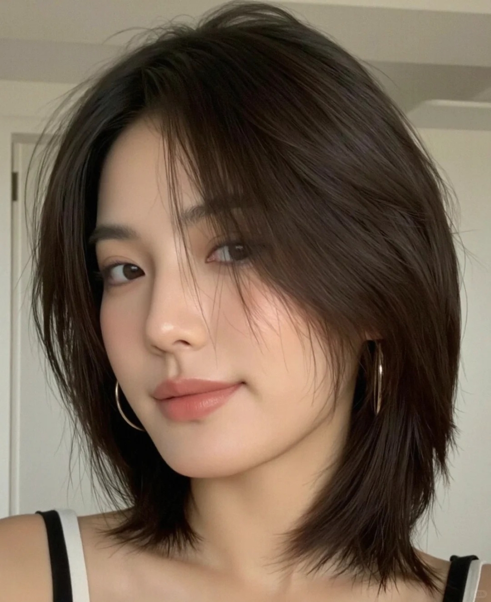 氛围感锁骨中短发