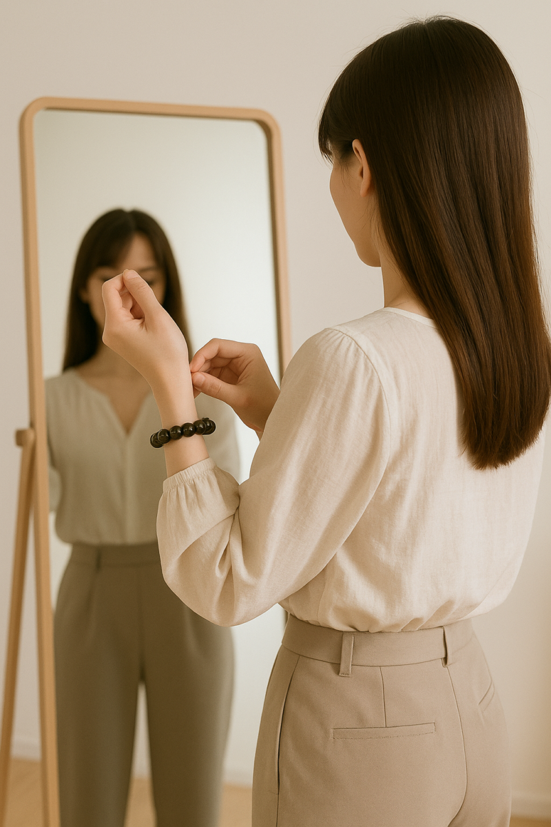 金曜石饰品独特的黑金配色，高雅百搭，非常适合女性日常佩戴。