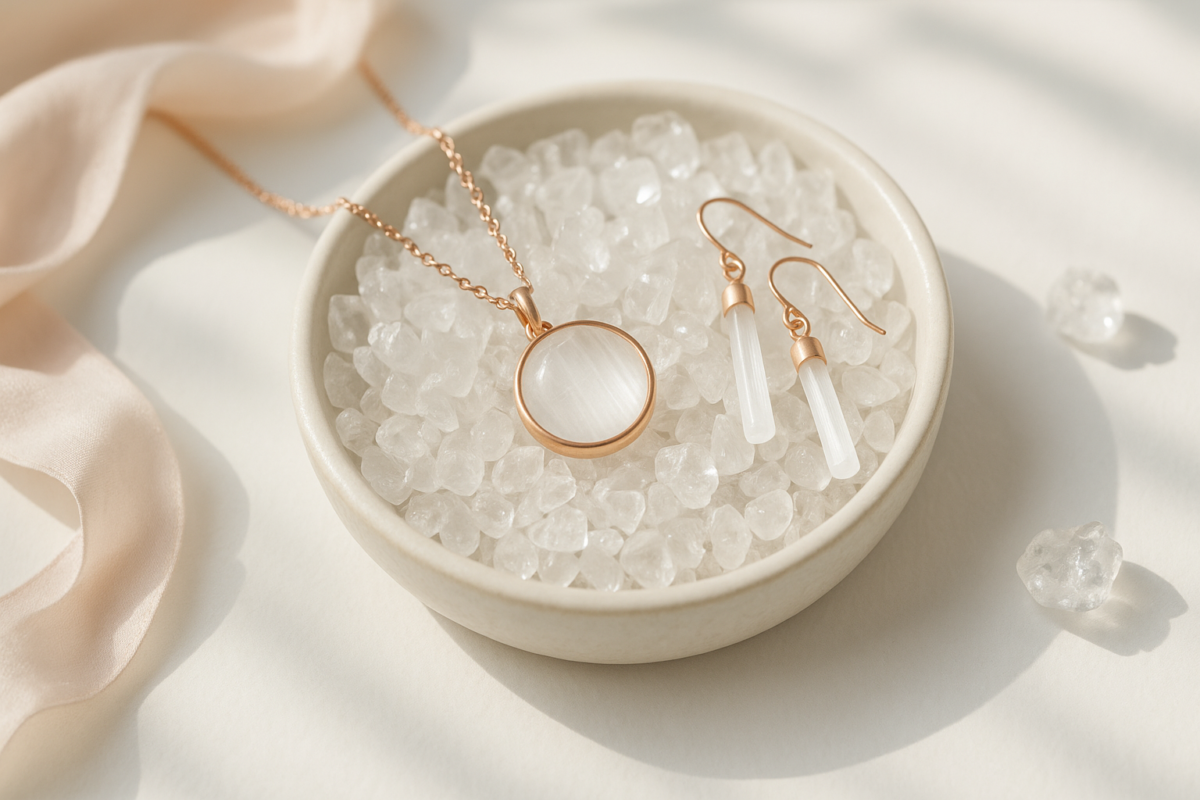 将透石膏放在黑曜石、紫水晶或白水晶碎石上，静置数小时，借由共振净化累积杂能，推荐和水晶收藏区一起使用！