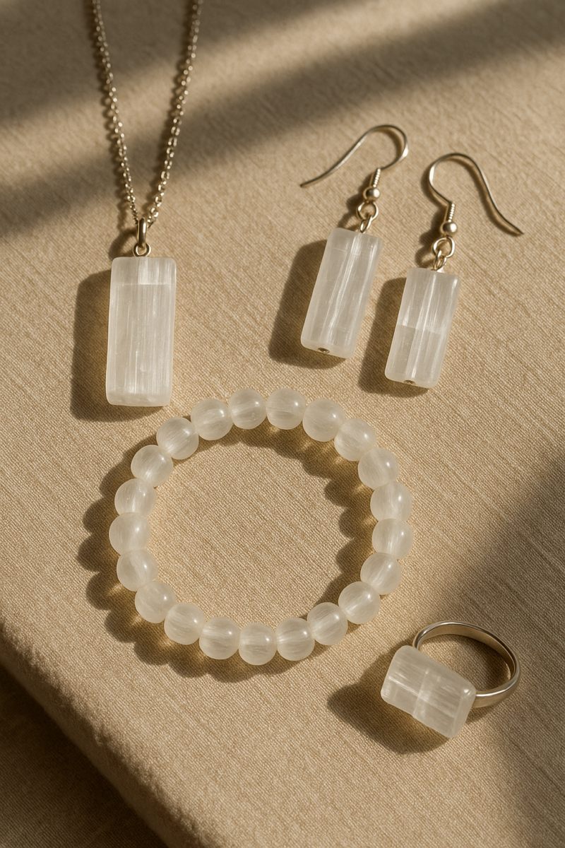 根据饰品类型的不同，透石膏能带来的能量作用和穿搭效果也各有特色～