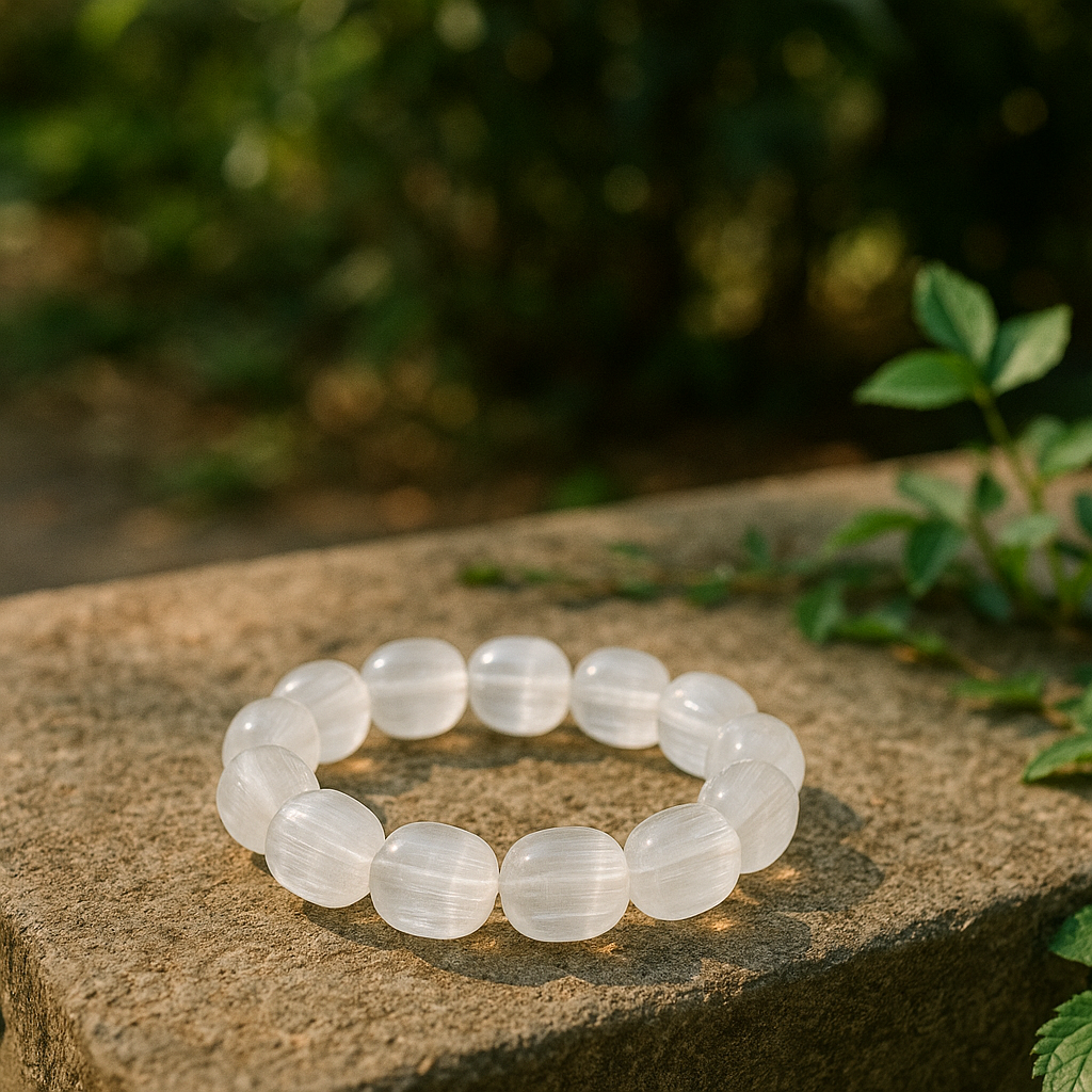 透石膏佩戴左手，吸收正能量、平稳情绪；佩戴右手，释放负能量、排除压力。