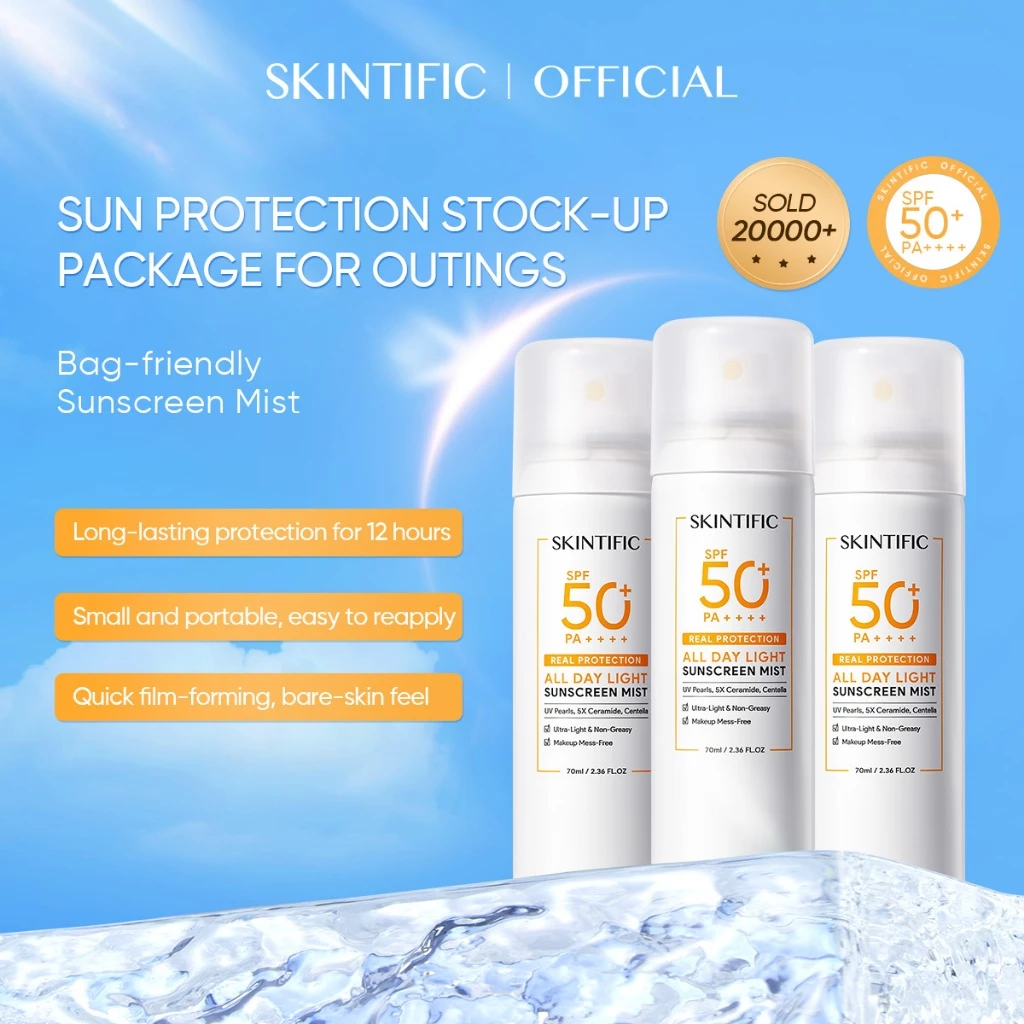 5.SKINTIFIC All Day Light Sunscreen Mist SPF50+ PA++++