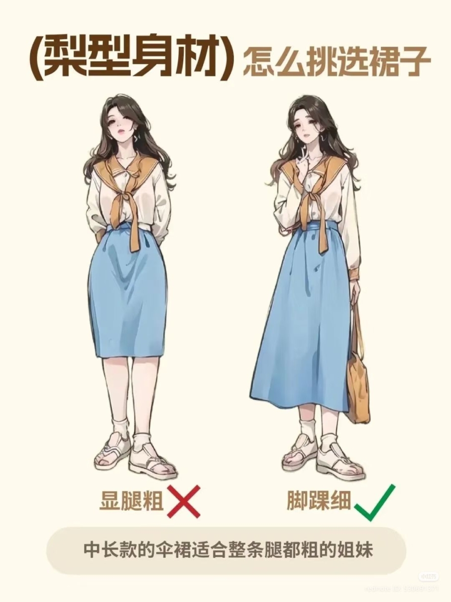 技巧三：中长款伞裙＝“全腿粗”的完美遮挡神器！