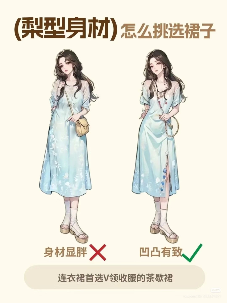 技巧一：茶歇裙是你的战袍！首选V领＋收腰款！