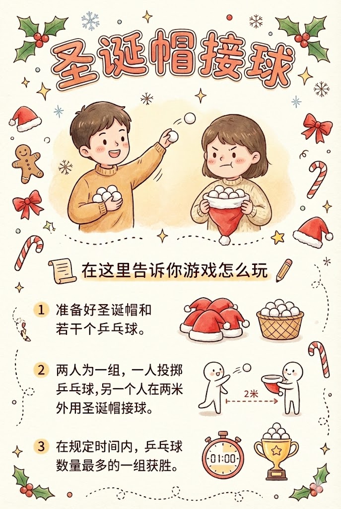 1. 圣诞帽接球：考验默契的时刻